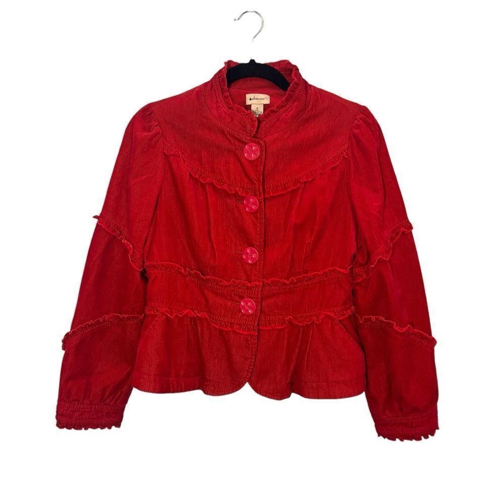 Anthropologie Elevenses‎ Corduroy Jacket Women’s 6 Red Ruffles